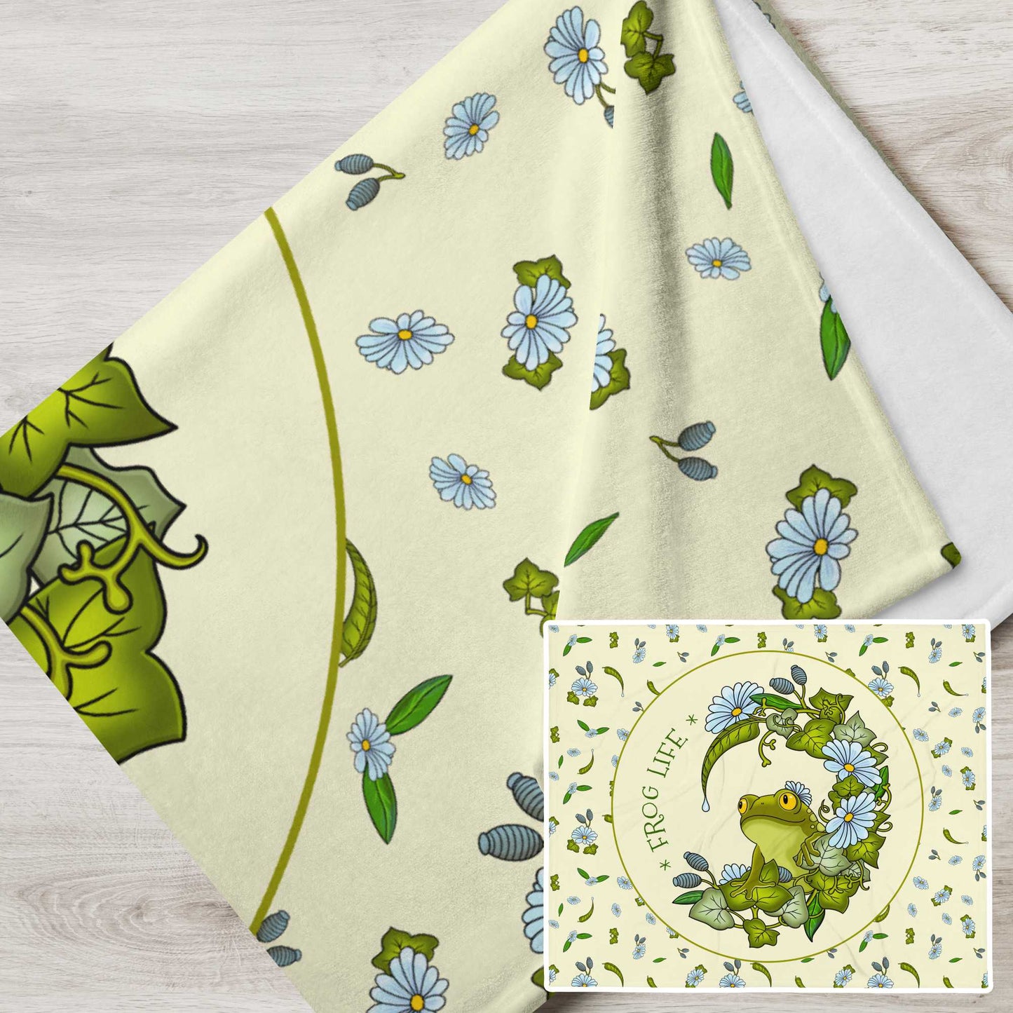 Frog Life Throw Blanket Cream by Stormseye Design