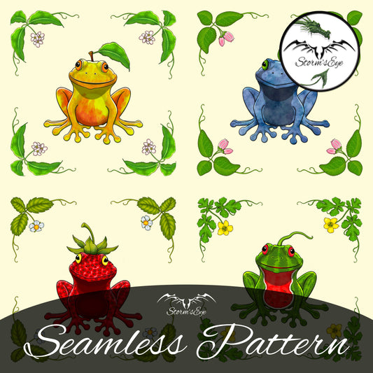 fruit frogs seamless repeat pattern file by stormseye design