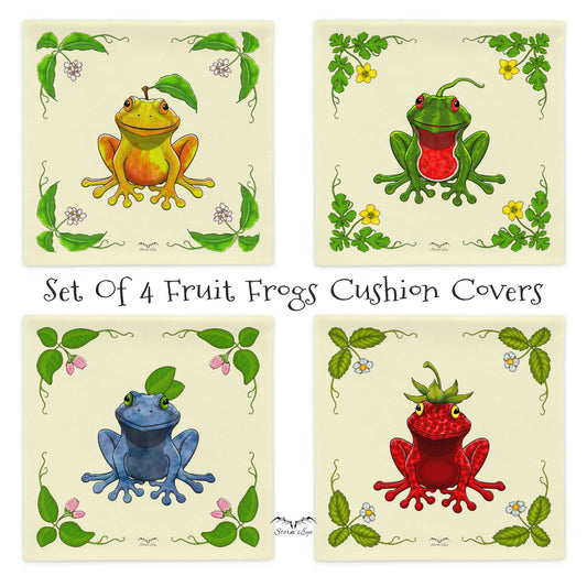 Set of 4 fruit frog throw cushion covers by stormseye design