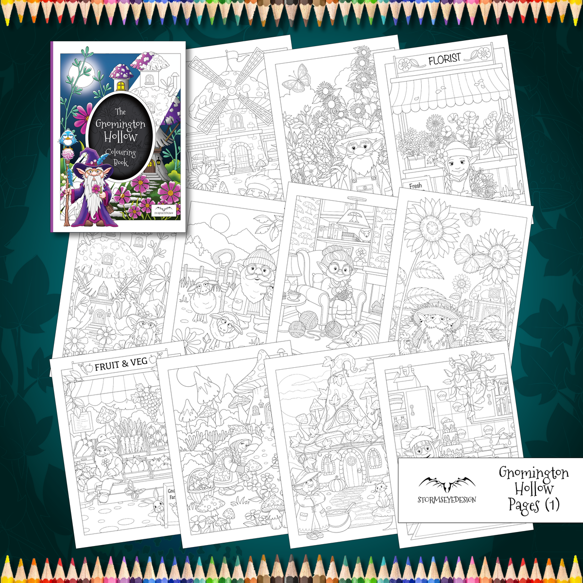 The Gnomington Hollow Colouring Book | 32 Gnomes Themed Designs to Colour | Paperback A4