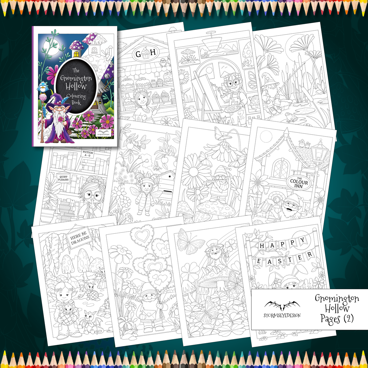 The Gnomington Hollow Colouring Book | 32 Gnomes Themed Designs to Colour | Paperback A4