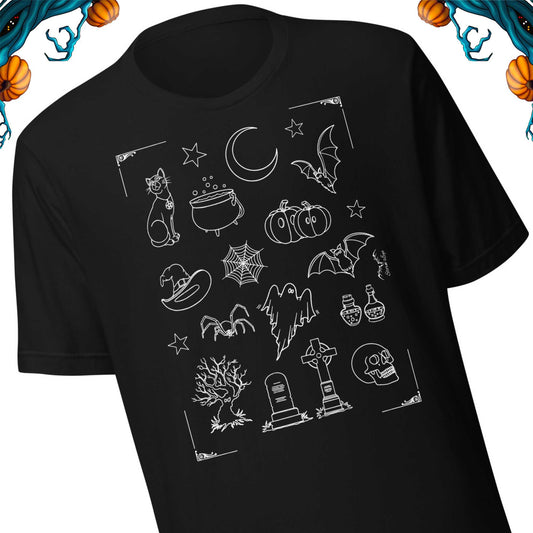 stormseye design halloween vibe spooky T shirt detail view black