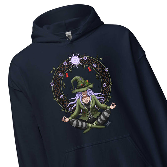 stormseye design hedge witch hoodie detail view navy blue