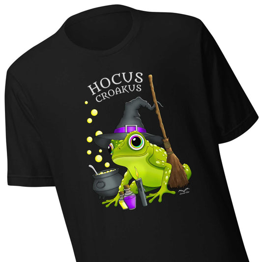 stormseye design witch frog hocus croakus T shirt, zoomed view black