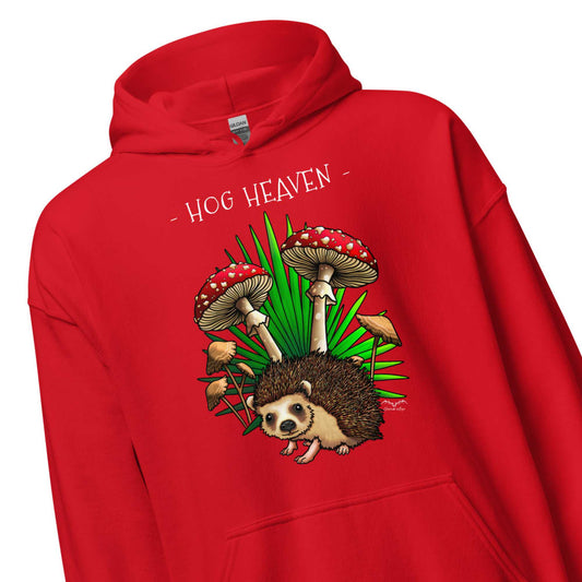 hog heaven hedgehog mushrooms hoodie by stormseye, red, zoom view