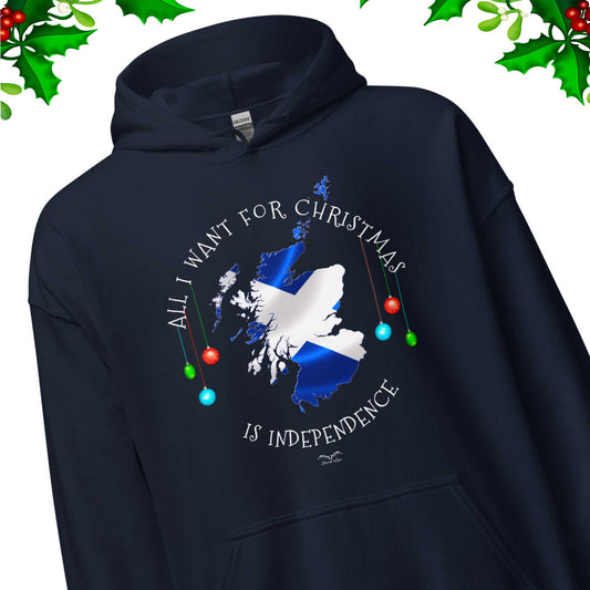 stormseye design christmas scottish independence hoodie detail view navy blue