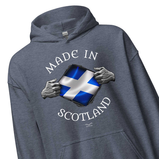 made in scotland hoodie by stormseye design, denim blue, zoom view