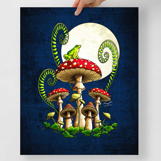 Stormseye Design moonlight mushrooms frog art print
