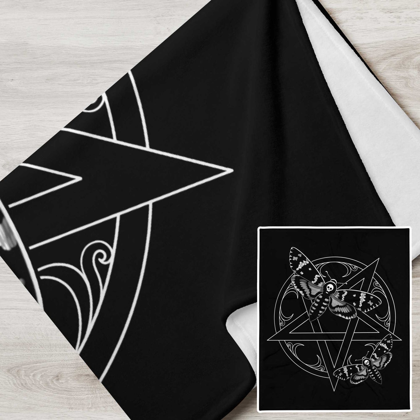 Deaths head moth Throw Blanket Black by Stormseye Design