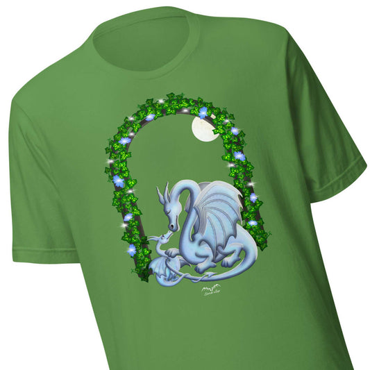 Mum and baby dragon shirt by Stormseye, bright green, zoom view