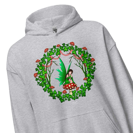 mushroom fairy hoodie by stormseye design, sports grey, zoom view