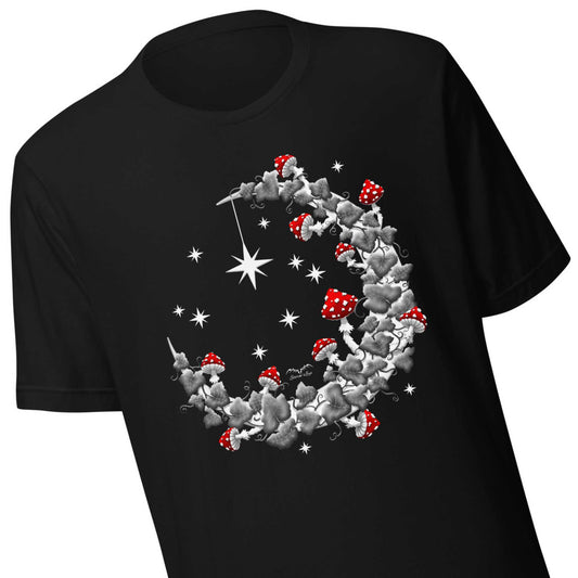 stormseye design mushroom moon BW T-shirt, detail view black