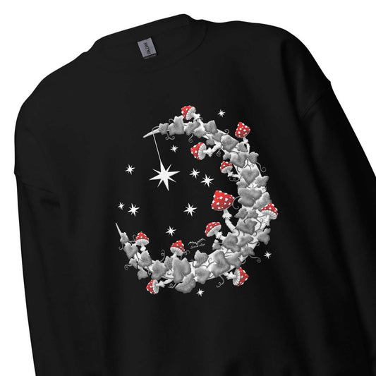 stormseye design witchy mushrooms sweatshirt, detail view, black