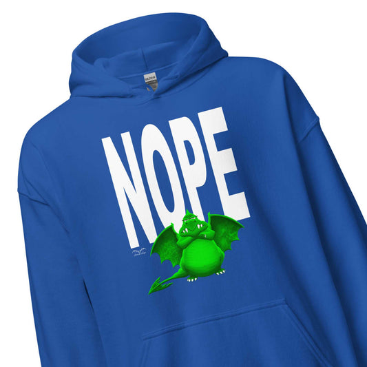 nope dragon hoodie by stormseye design, royal blue, zoom view