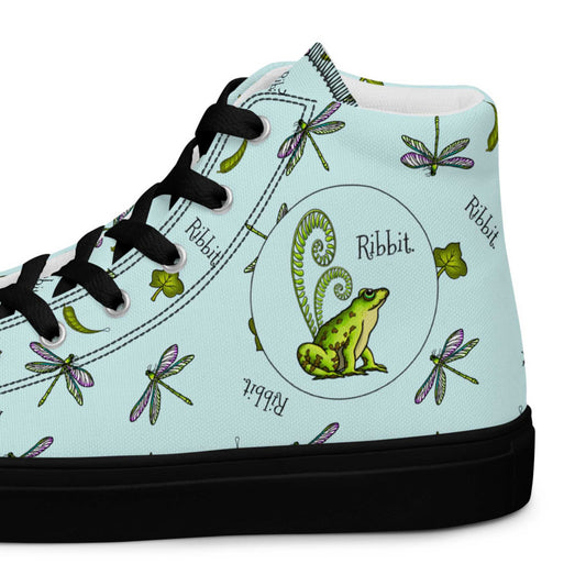 Stormseye Design Pretty Frog Dragonfly high top shoes, black sole, detail view