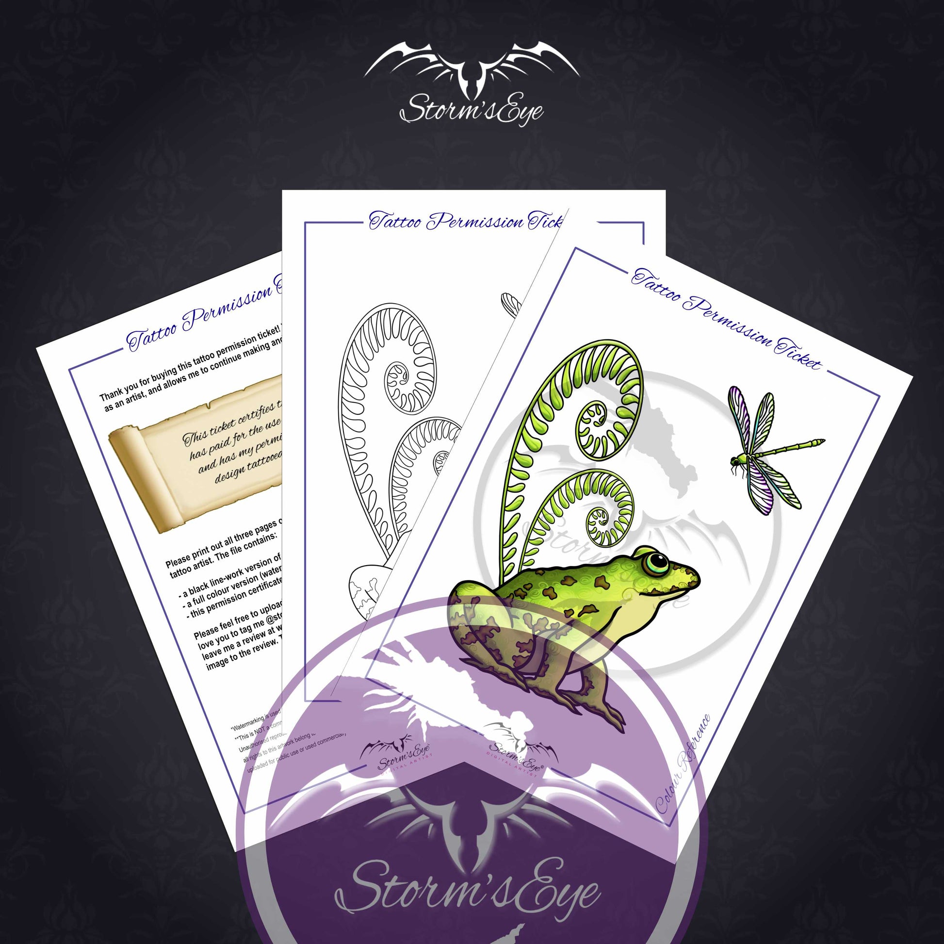 Pretty Frog Cottage Core tattoo design by Stormseye Design