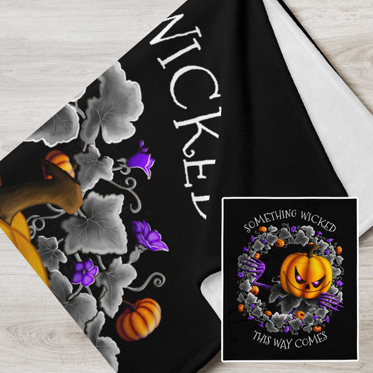 Pumpkin King Throw Blanket Black by Stormseye Design, flat view
