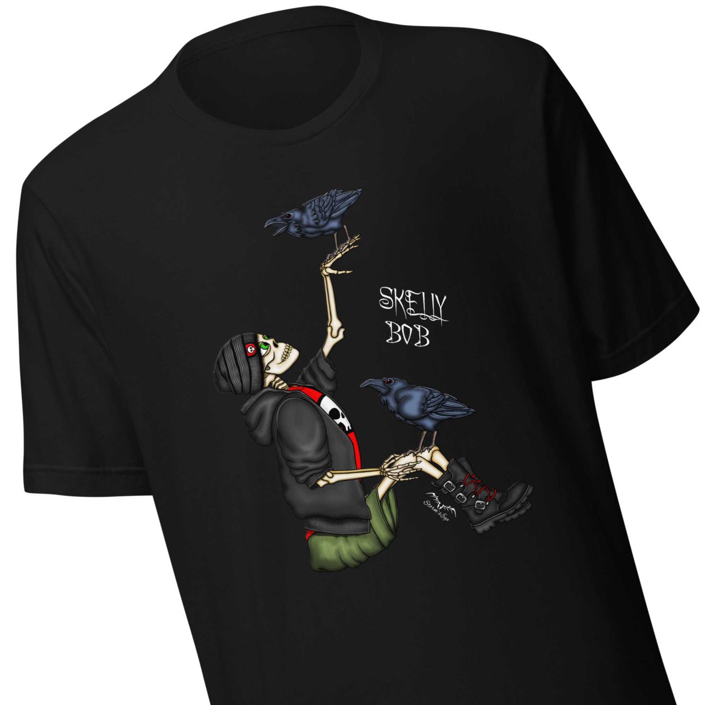 stormseye design rocker skeleton gothic T shirt, detail view black