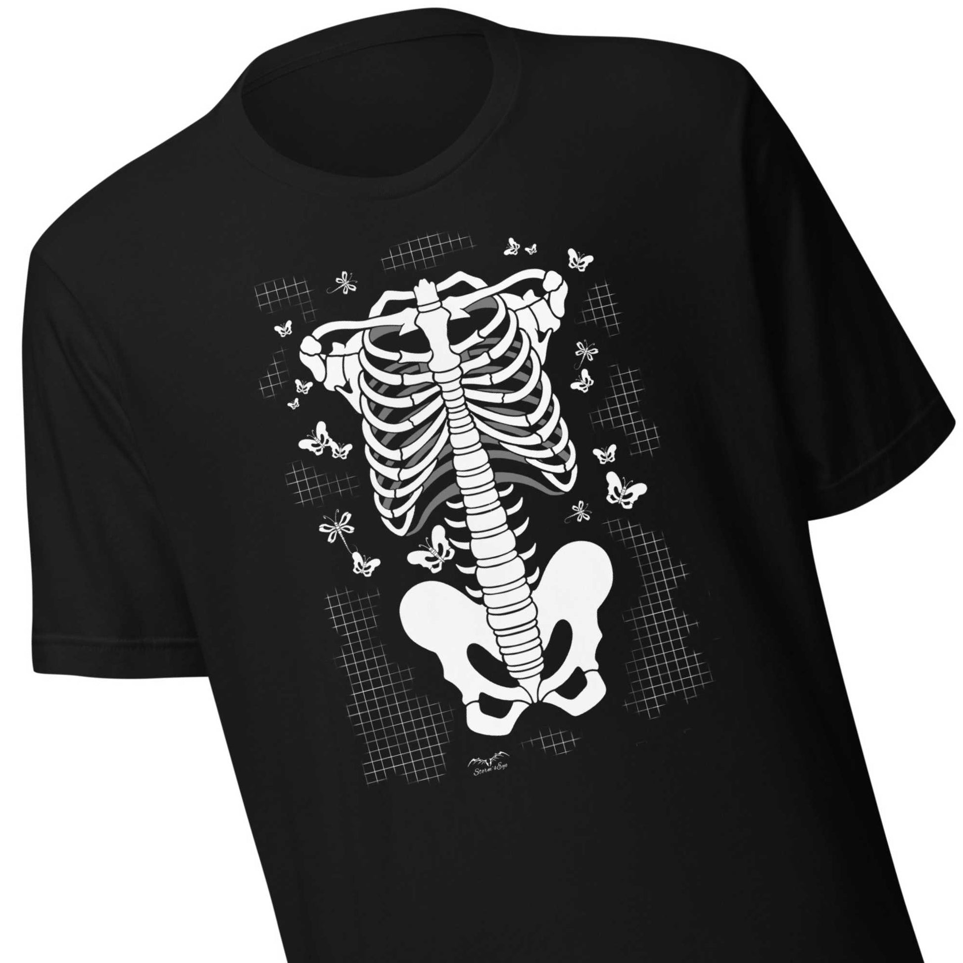 stormseye design skeleton torso gothic T shirt, detail view black