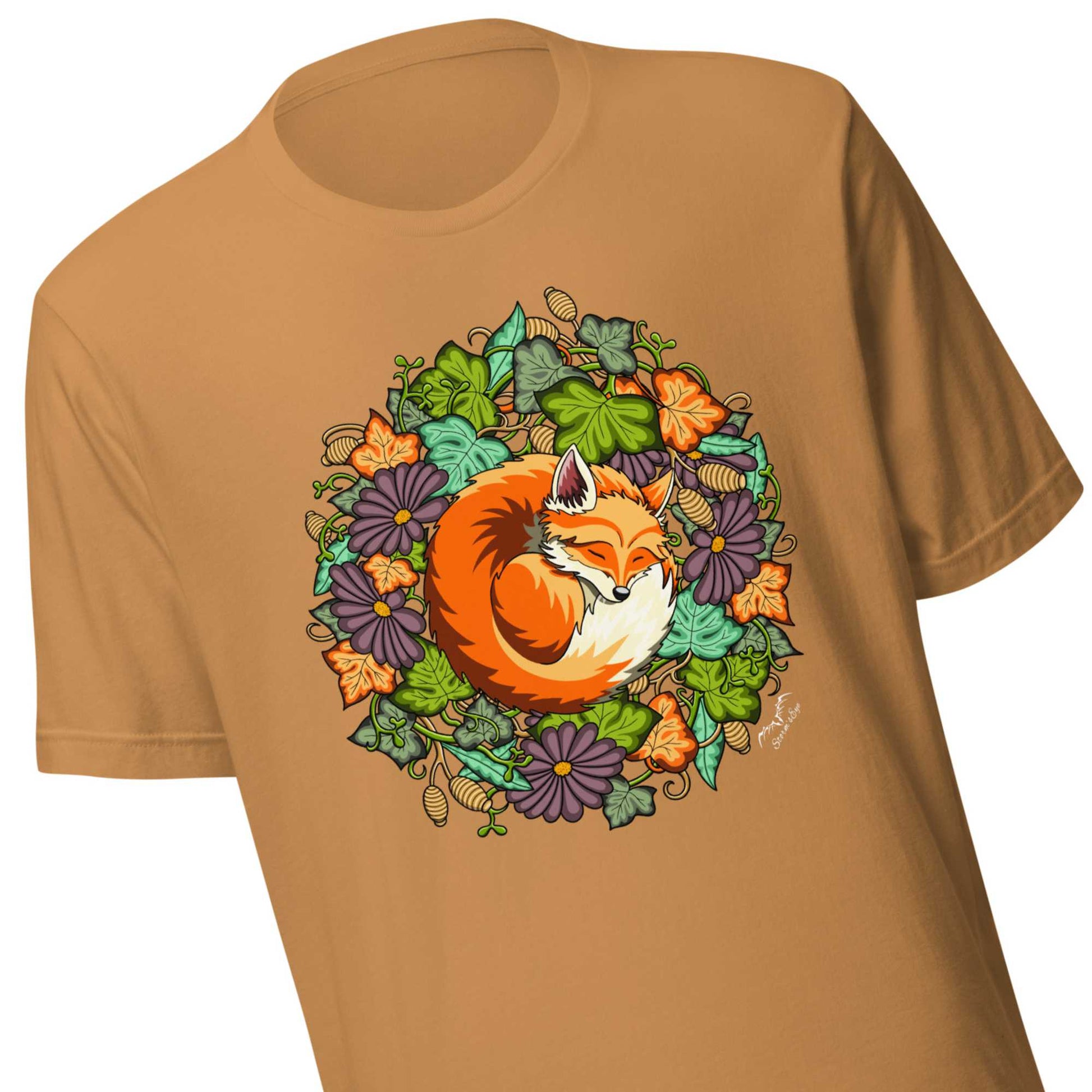 Sleeping Fox t-shirt by Stormseye, orange, zoom view