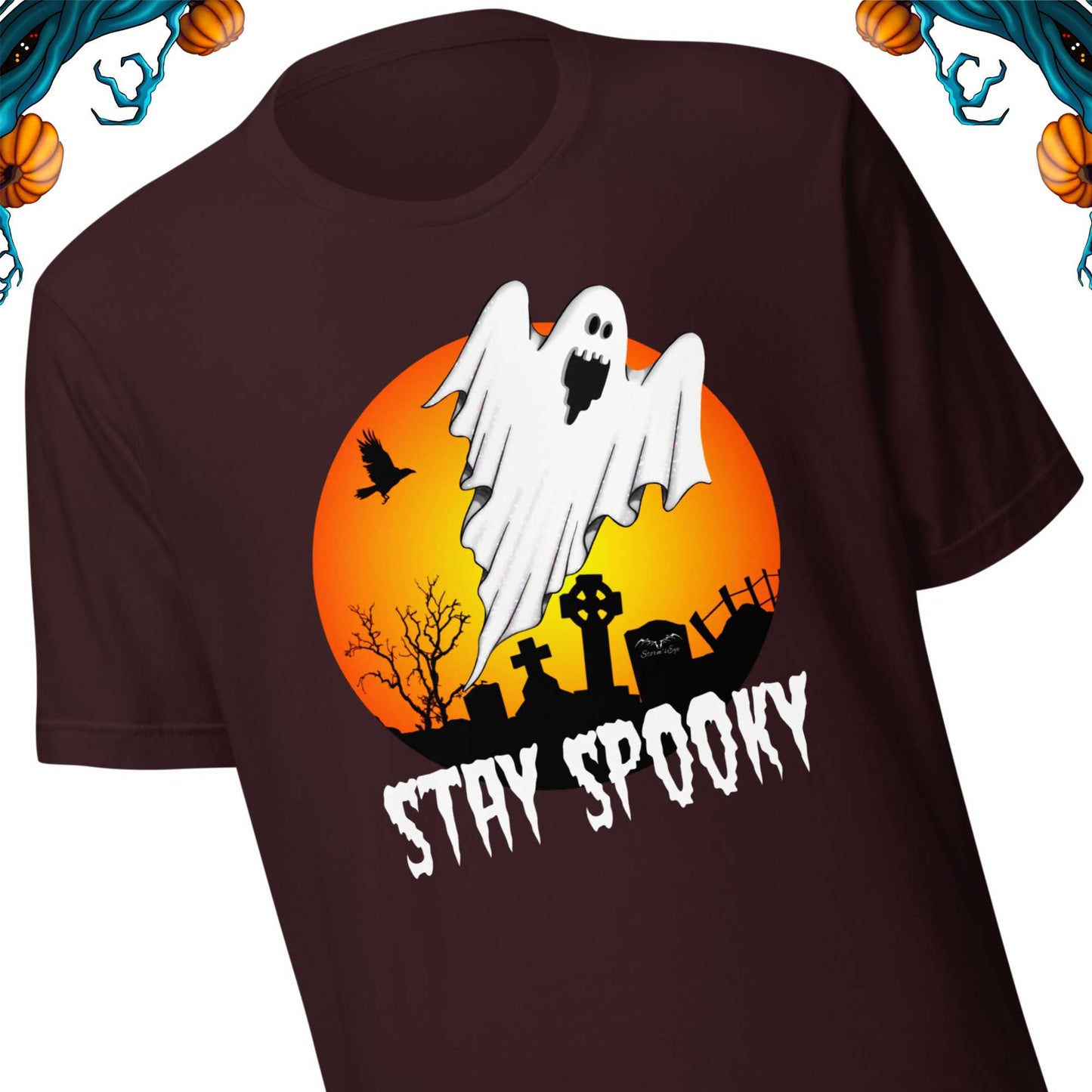 T-shirt Stay Spooky Halloween Lover, chemise effrayante et mignonne de fantôme et de cimetière