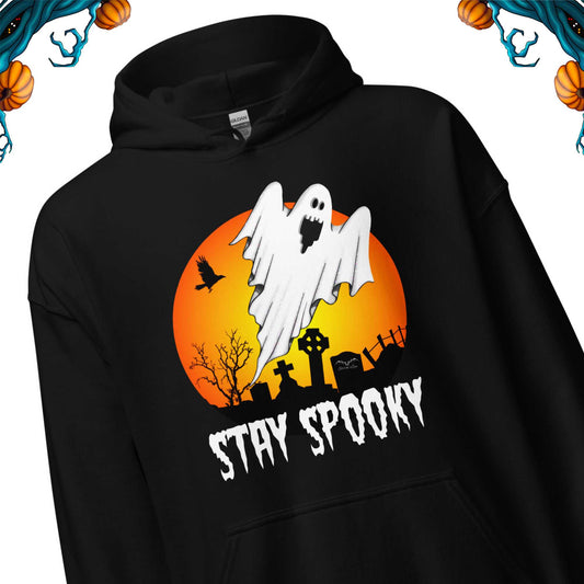 stormseye design stay spooky halloween hoodie detail view black