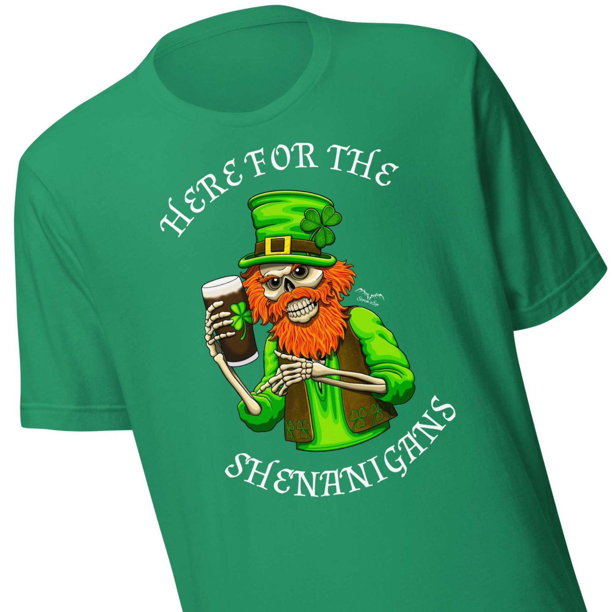 stormseye design st patricks day shenanigans T shirt, detail view kelly green
