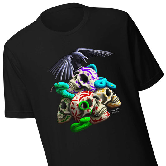 stormseye design sugar skulls T shirt, flat view black