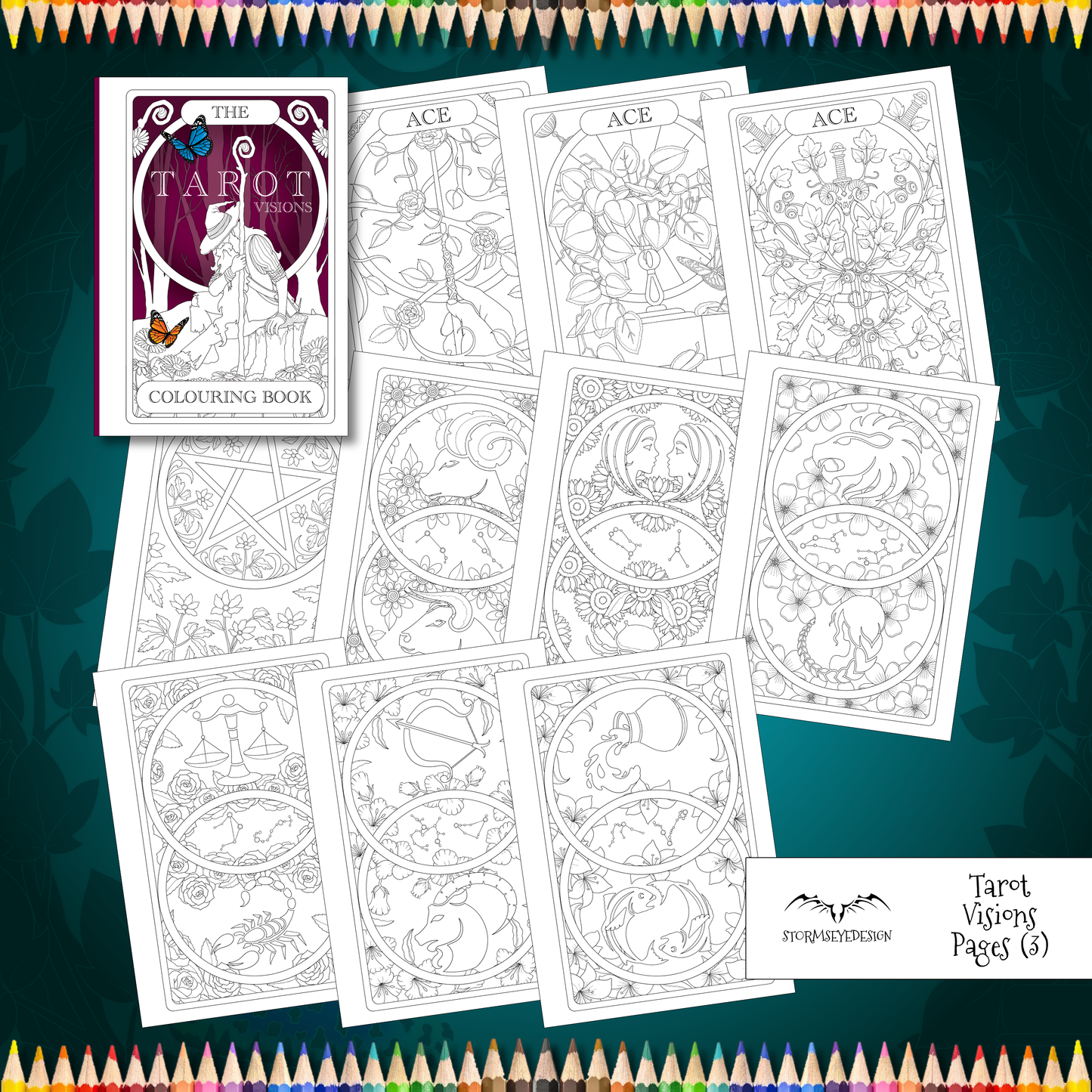 The Tarot Visions Colouring Book | 32 Tarot Card Themed Designs to Colour | Paperback A4