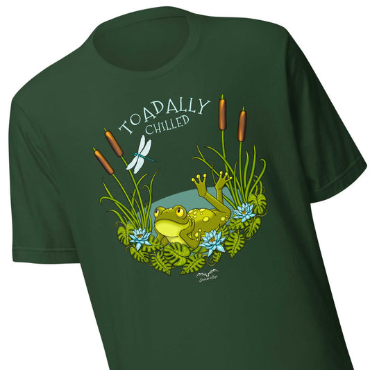 stormseye design toadally chilled T shirt, detail view dark green