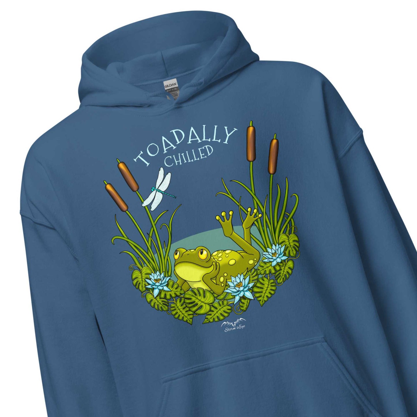 stormseye design toadally chilled hoodie detail view blue