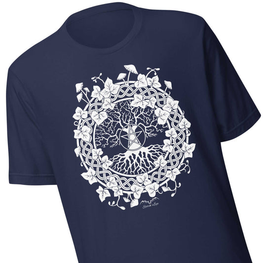 stormseye design pagan tree of life t-shirt detail view navy