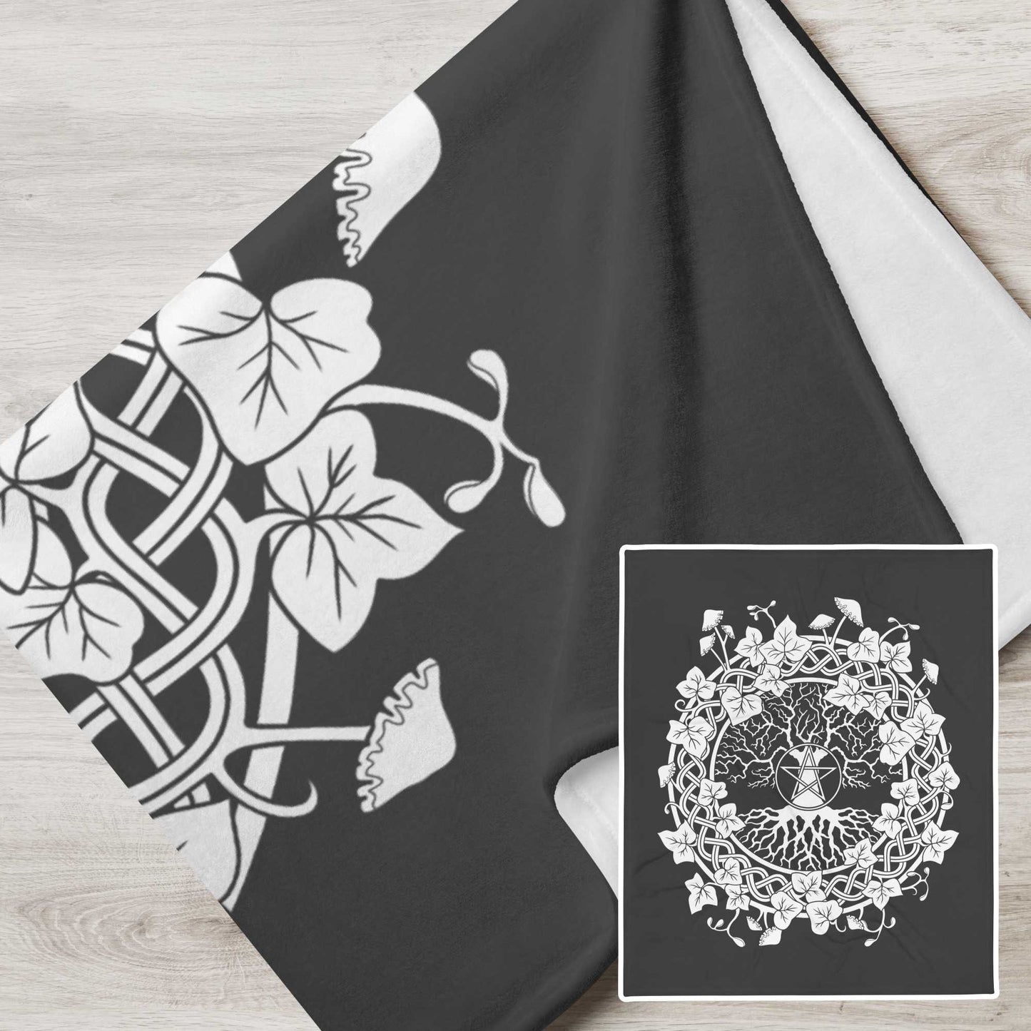 stormseye design pagan tree of life throw blanket grey flat view