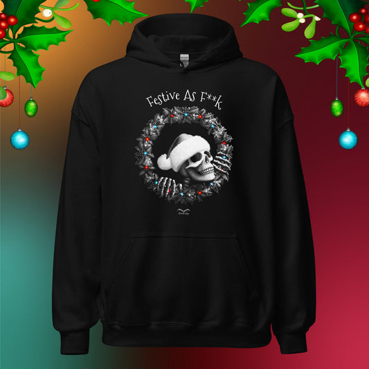 festive AF skull christmas hoodie black by stormseye design