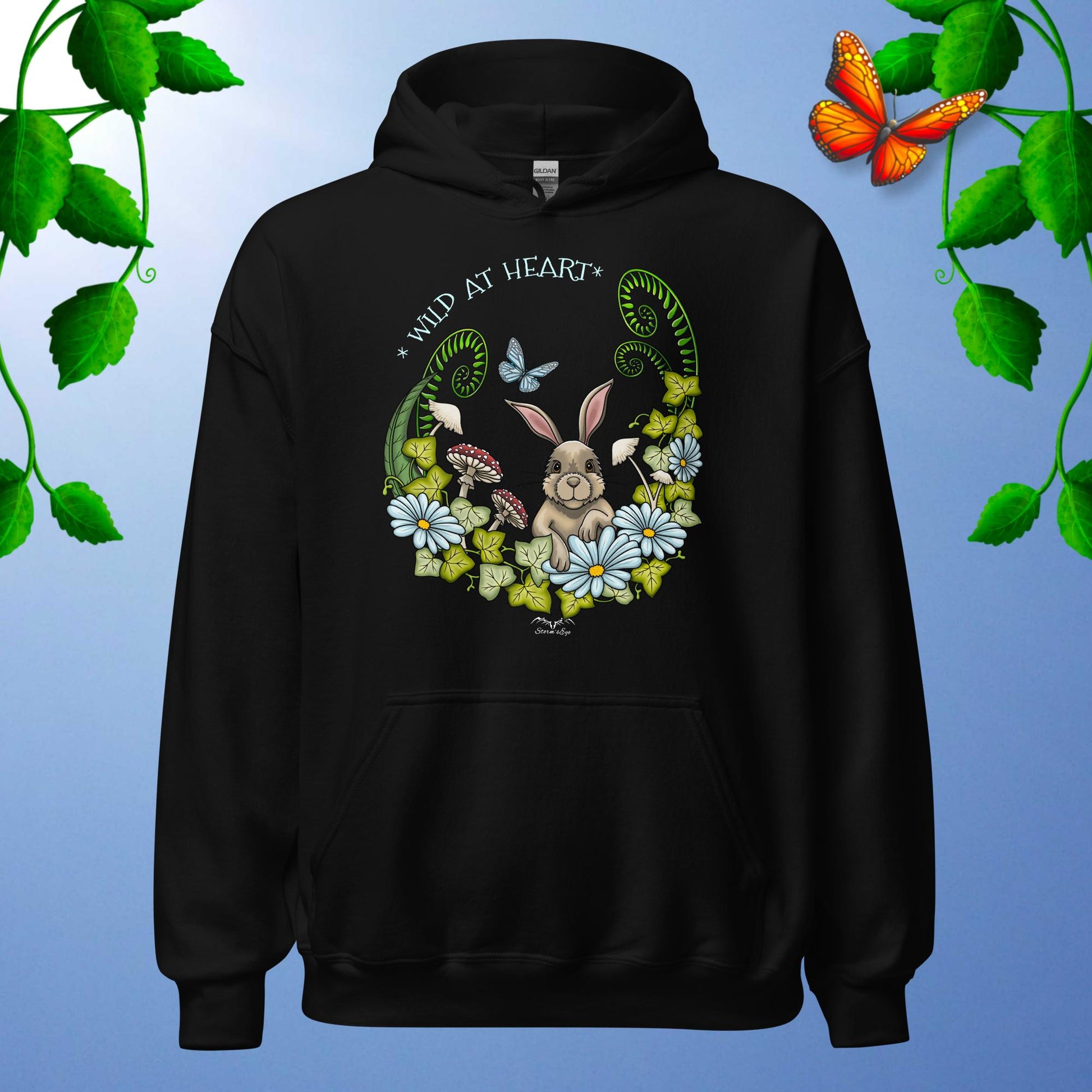 cute rabbit hoodie black by stormseye design