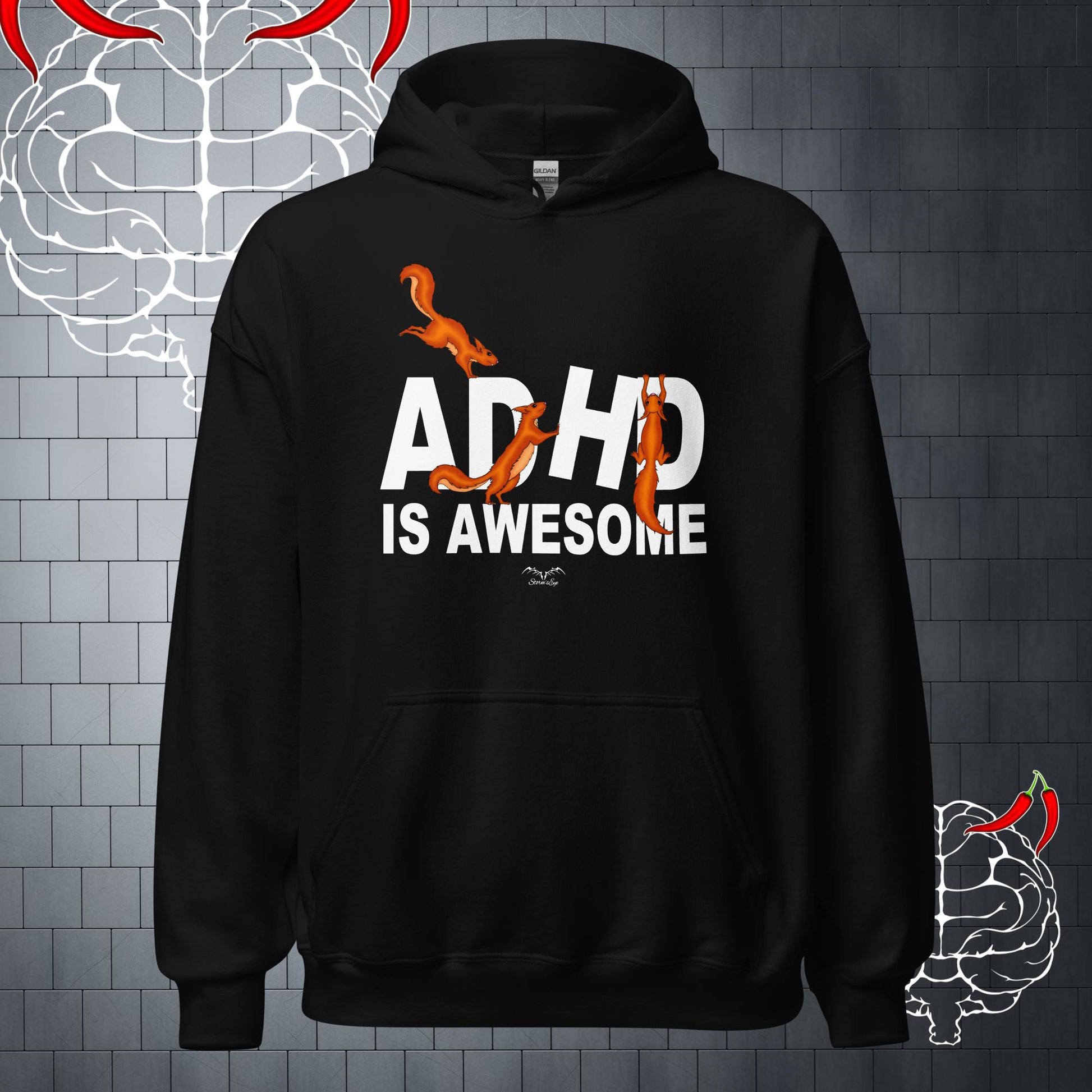 ADHD Is Awesome neurodiversity Hoodie, black by Stormseye Design