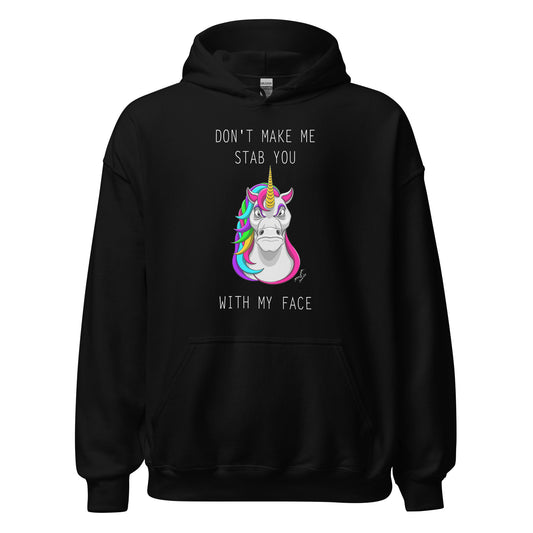funny stabby unicorn hoodie black by stormseye design