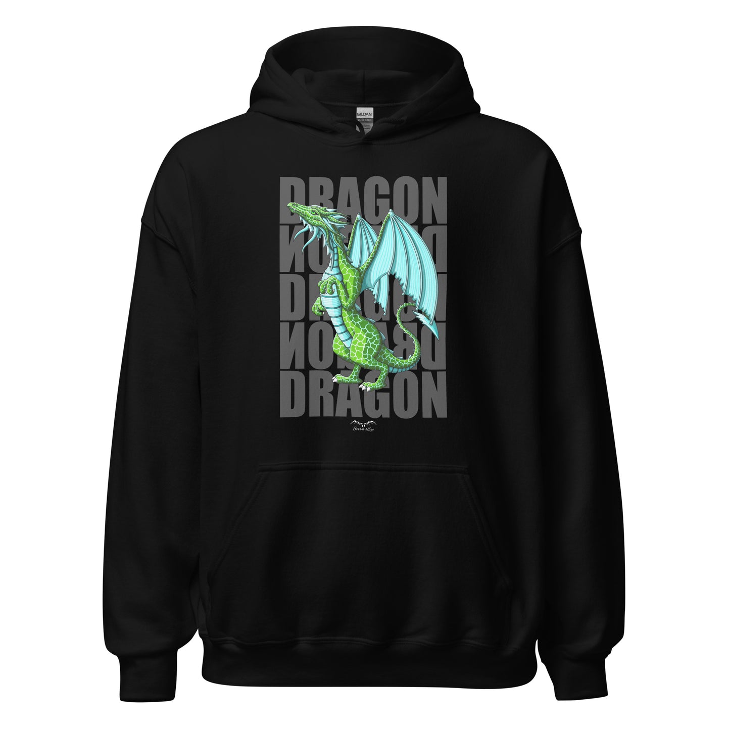 green dragon fantasy hoodie, black, by stormseye design