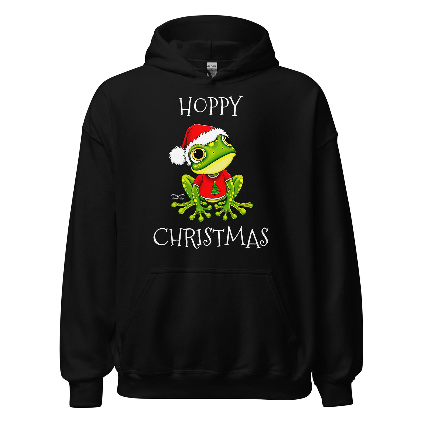 stormseye design christmas cute frog hoodie, flat view, black