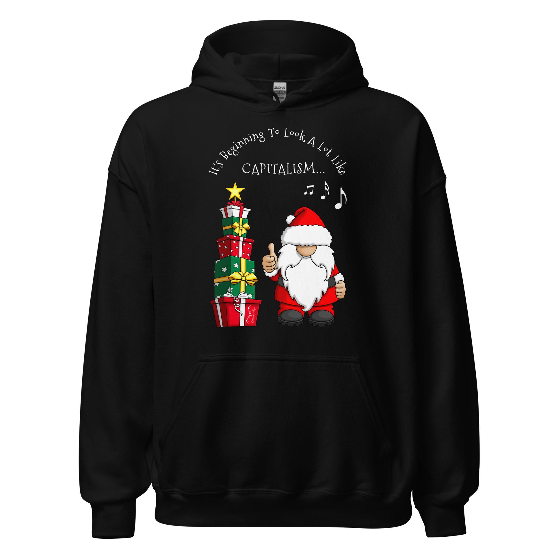 stormseye design festive capitalism christmas hoodie flat view black