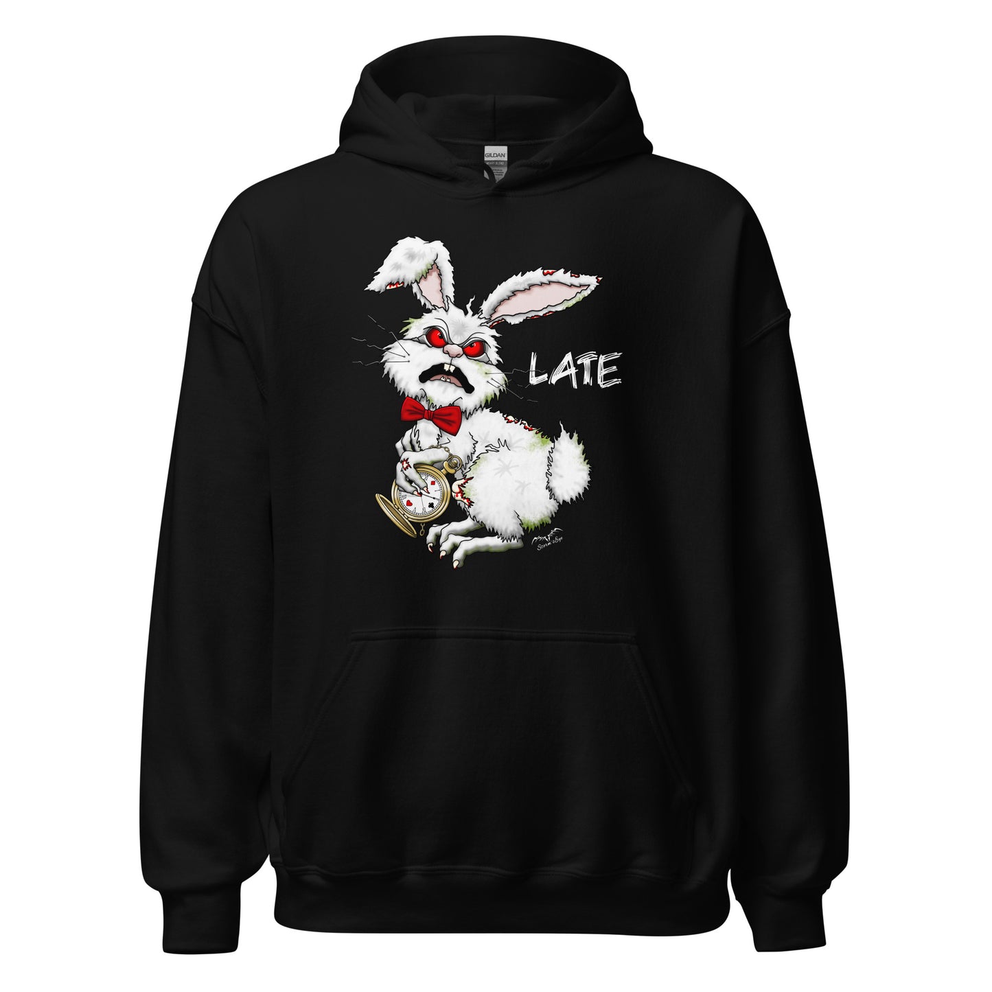 stormseye design zombie white rabbit hoodie flat view black