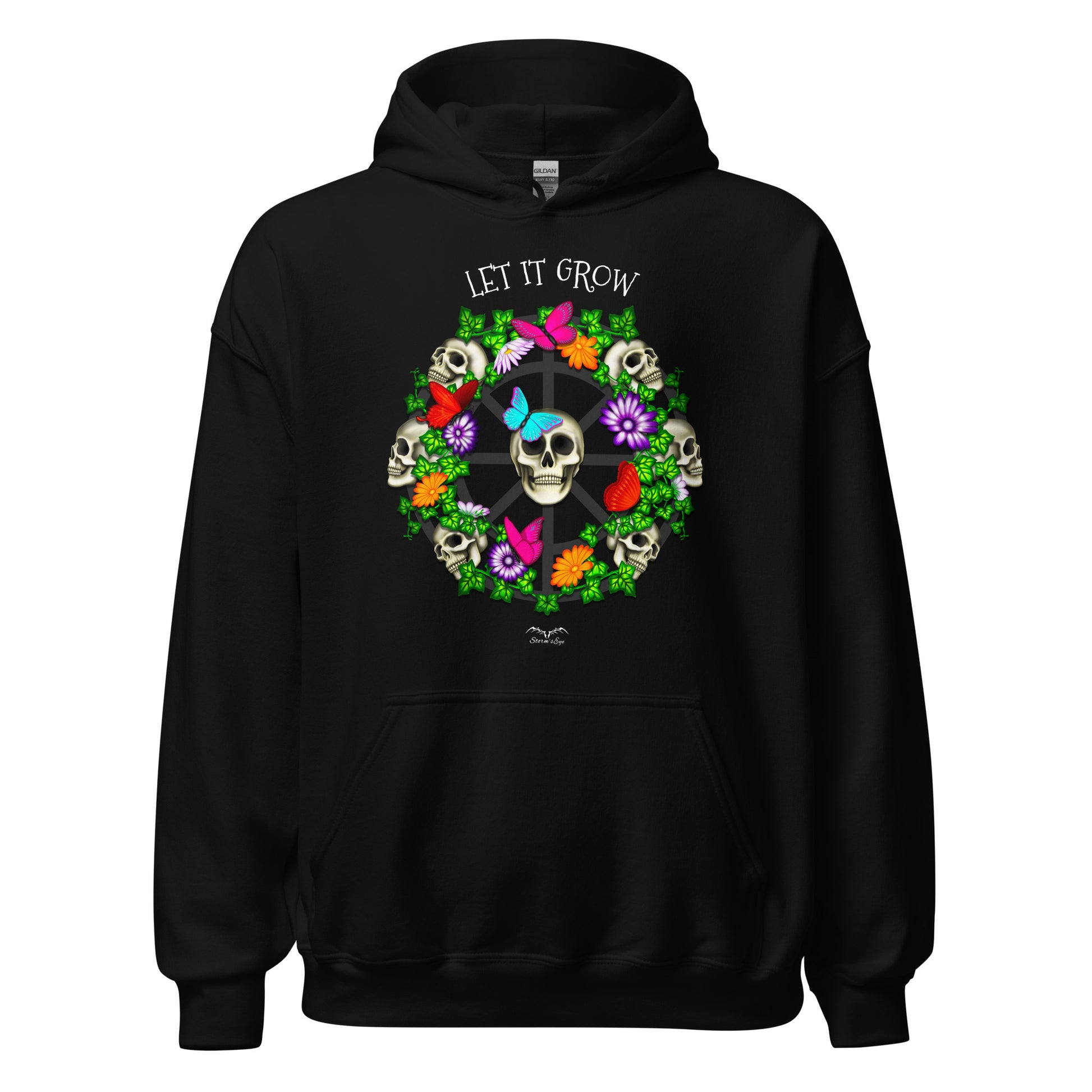 stormseye design skulls and flowers gothic hoodie flat view black