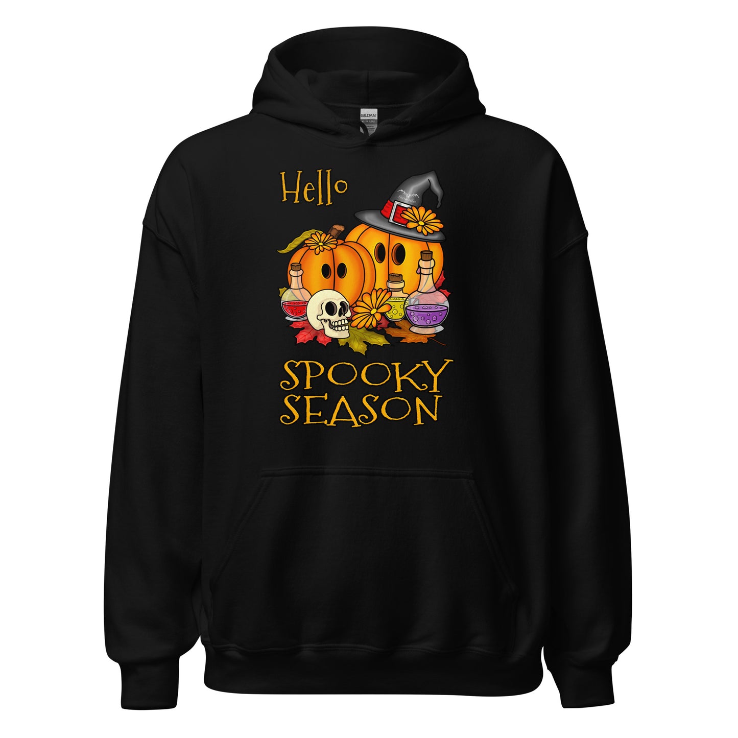 stormseye design hello spooky season hoodie flat view black