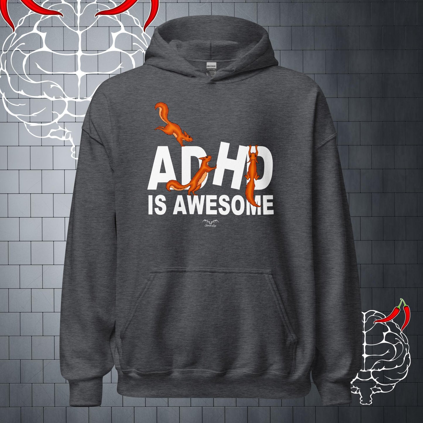 ADHD Is Awesome neurodiversity Hoodie, dark grey by Stormseye Design