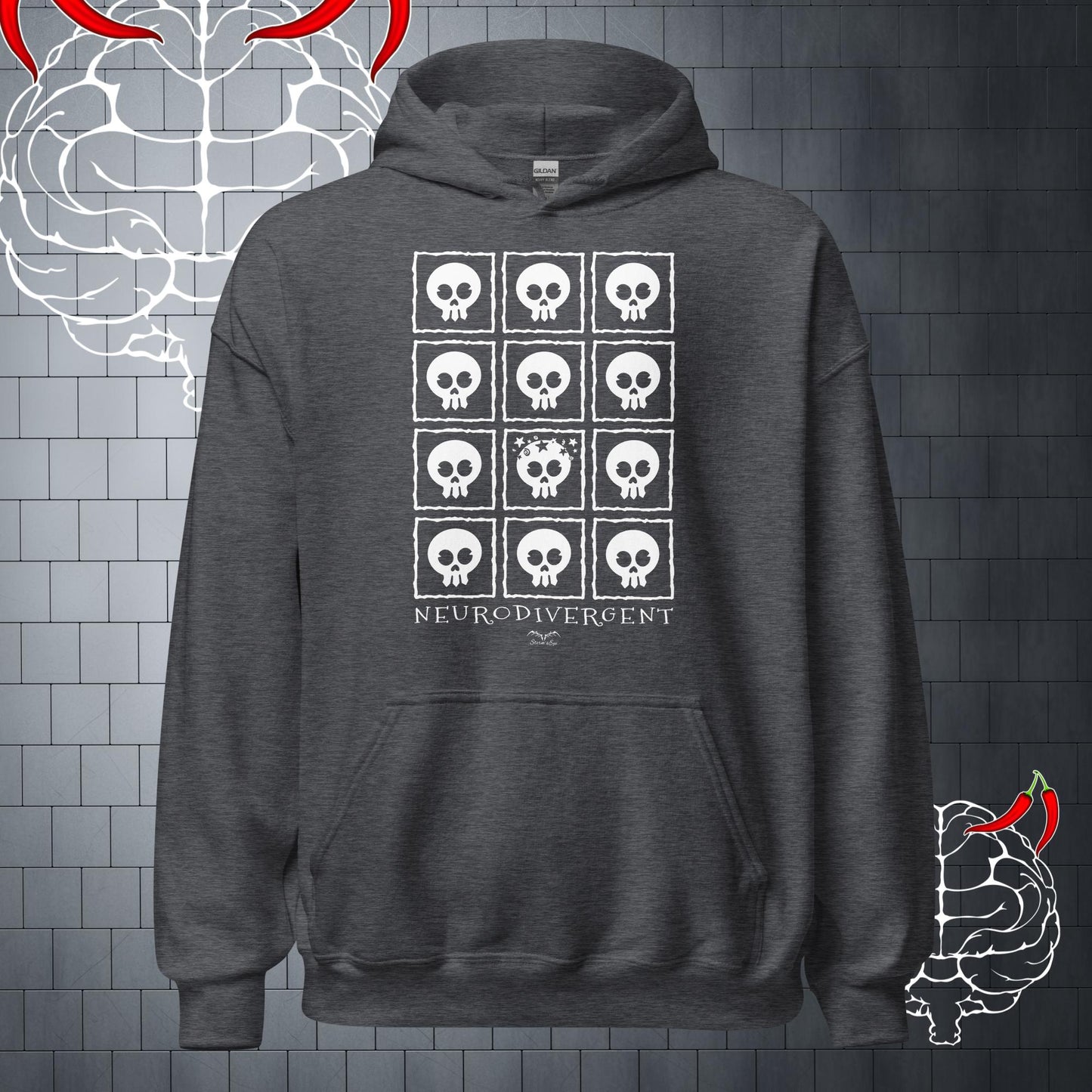 Neuro Divergent Skulls Hoodie, grey by Stormseye Design