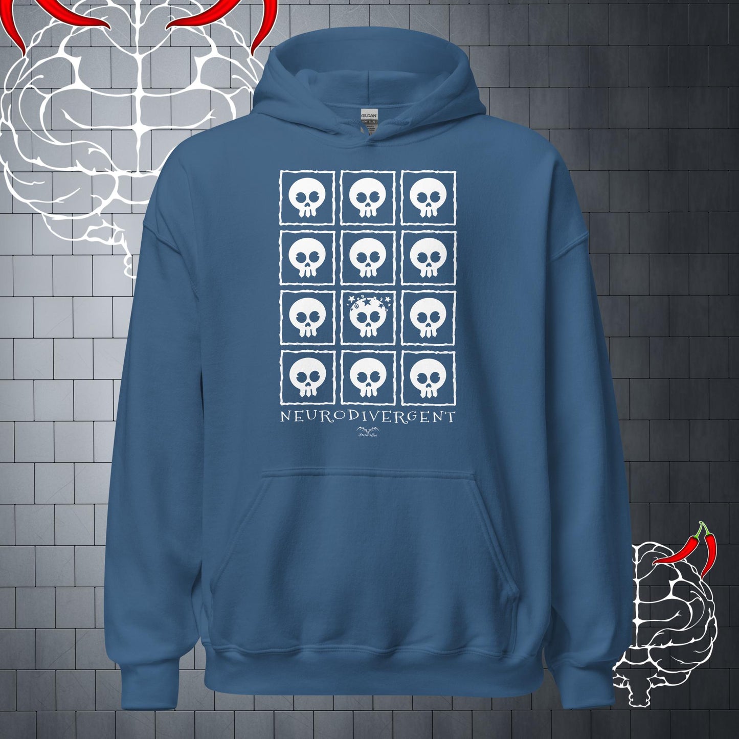 Neuro Divergent Skulls Hoodie, blue by Stormseye Design