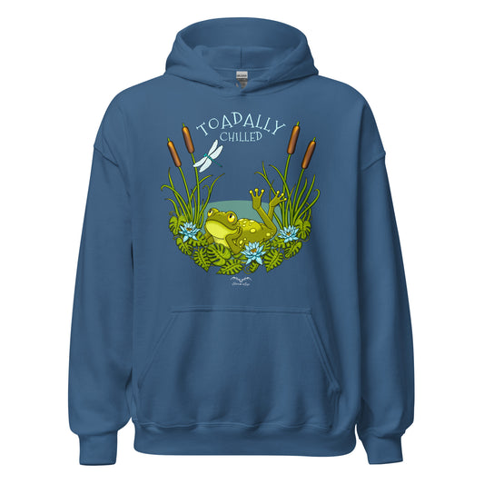 toadally chilled cute frog hoodie blue by stormseye design