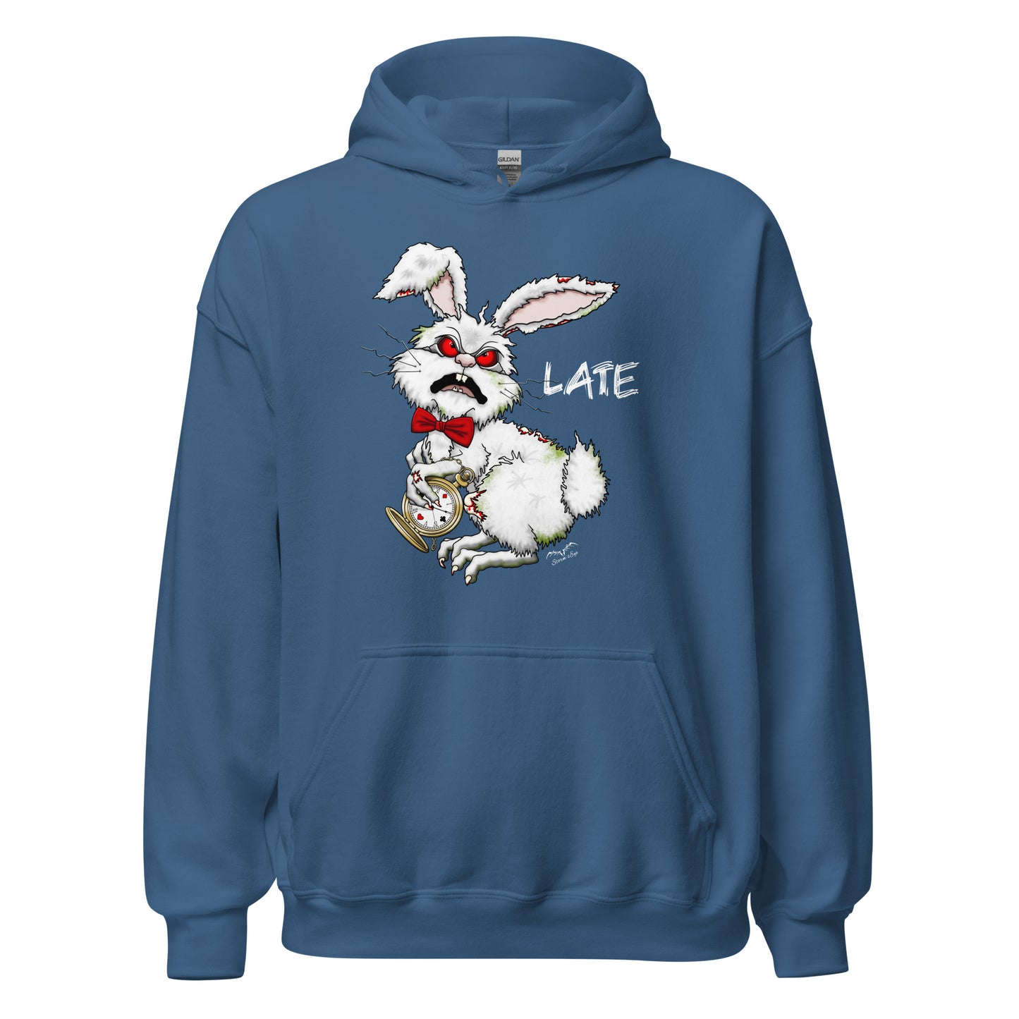 stormseye design zombie white rabbit hoodie flat view blue