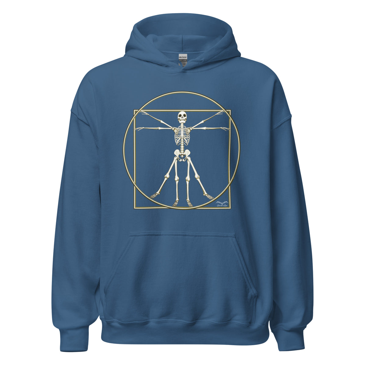 stormseye design vitruvian skeleton fine art hoodie flat view blue