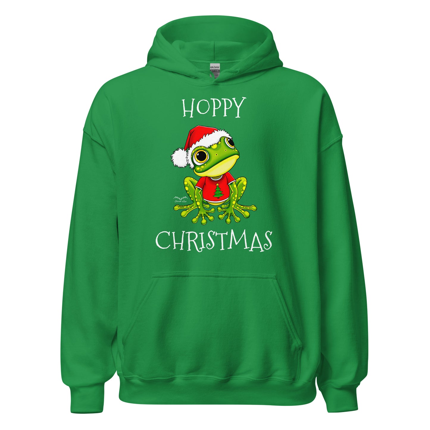 stormseye design christmas cute frog hoodie, flat view, green